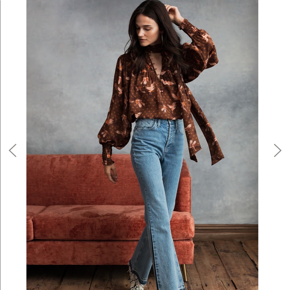 Brand new!! Brown bird print blouse.